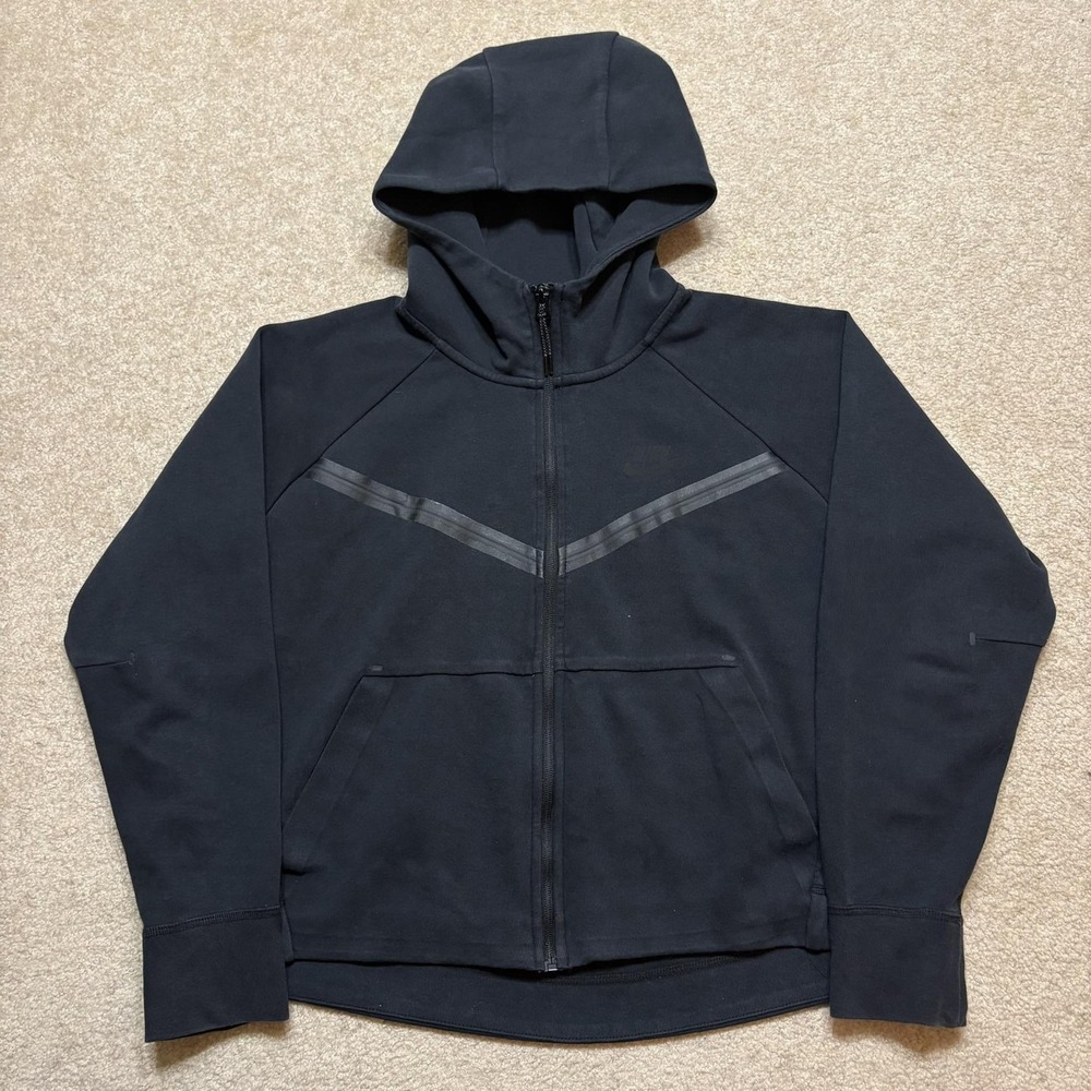Nike Tech Fleece Hoodie Sweatshirt Womens‎ Large Black Windrunner Full Zip Crop